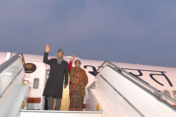 President of India boarded the Air India One B777 aircraft for the inaugural flight to Chennai