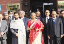 New Delhi: Finance Minister Nirmala Sitharaman with Minister of State for Finance Anurag Thakur leaves for the Parliament to announce the 2021-22 Union Budget, in New Delhi on Monday, 1st February 2021.(Photo: Qamar Sibtain/IANS)