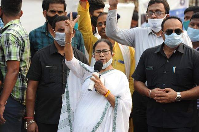 West Bengal: West Bengal Chief Minister and TMC Supremo Mamata Banerjee comes out from Haldia SDO office after filing nomination and meet media for Nandigram Assembly ahead of State Assembly election in West Bengal on Wednesday 10th March, 2021. (Photo: K