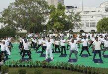 LG-Delhi performs yoga protocol at Charkha Park in Connaught Place