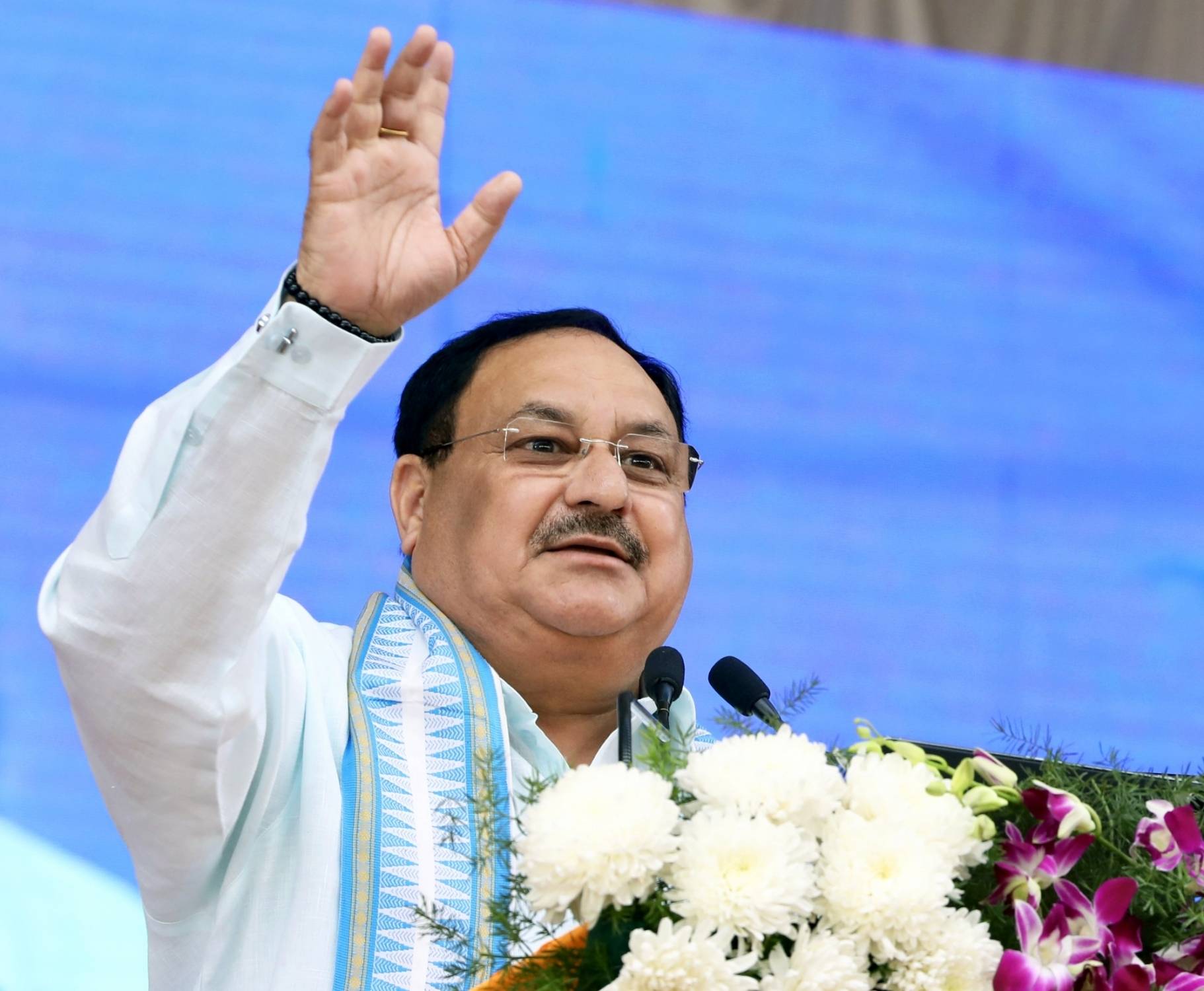 Koppal : BJP national president JP Nadda addresses during the inauguration ceremony of new party office in Koppal district on Thursday, Dec. 15, 2022. (Photo: Twitter/IANS)