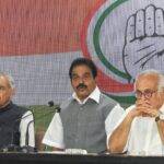 New Delhi: Congress senior leaders K.C. Venugopal, Jairam Ramesh, Kumari and Pawan Bansal addresses during a press conference at Congress HQ in New Delhi on Sunday, Feb. 19, 2023. (Photo: Anupam Gautam/IANS)