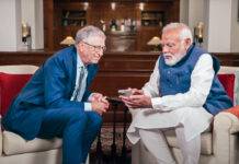 New Delhi: Prime Minister Narendra Modi with Microsoft co-founder Bill Gates during a meeting at his residence