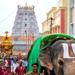 Tirupati : The gold chariot carrying Sri Padmavathi Devi being pulled by devotees during a religious procession, in Tirupati, on Friday, May 05, 2023. (Photo:snapsIndia IANS)