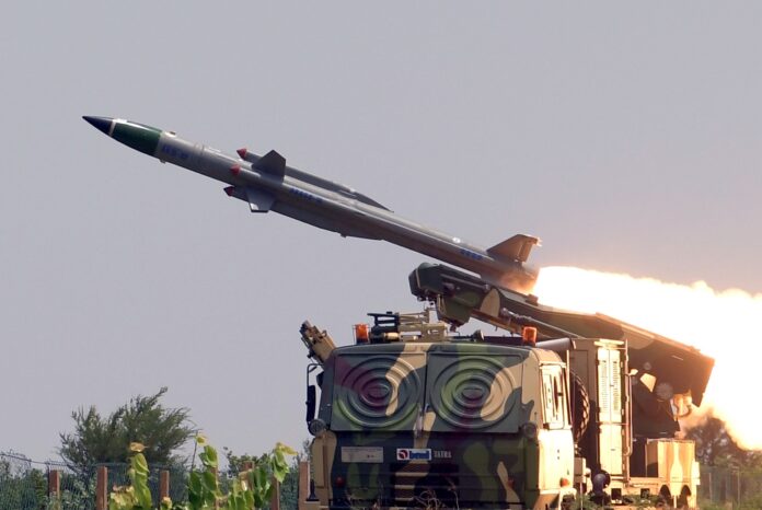 Chandipur: The Defence Research and Development Organisation (DRDO) successfully test fired AKASH-MK-1S missile from ITR, Chandipur in Odisha on May 27, 2019. (Photo: IANS/PIB)